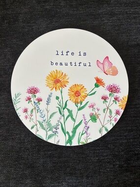 NWT- 14”- Life is Beautiful- Wooden Lazy Susan w/ Wildflowers & Butterfly 🦋